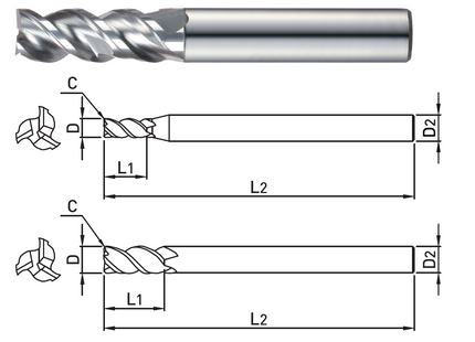 Schaftfräser XCC503 080 D-Ø8 D2-8 L1-20 L2-60 C-0,1 Z3