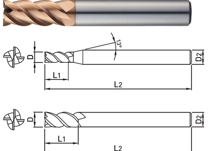 Vollhartmetall-Schaftfräser ZE714 100 D-Ø10 D2-10 L1-22 L2-70 Z4